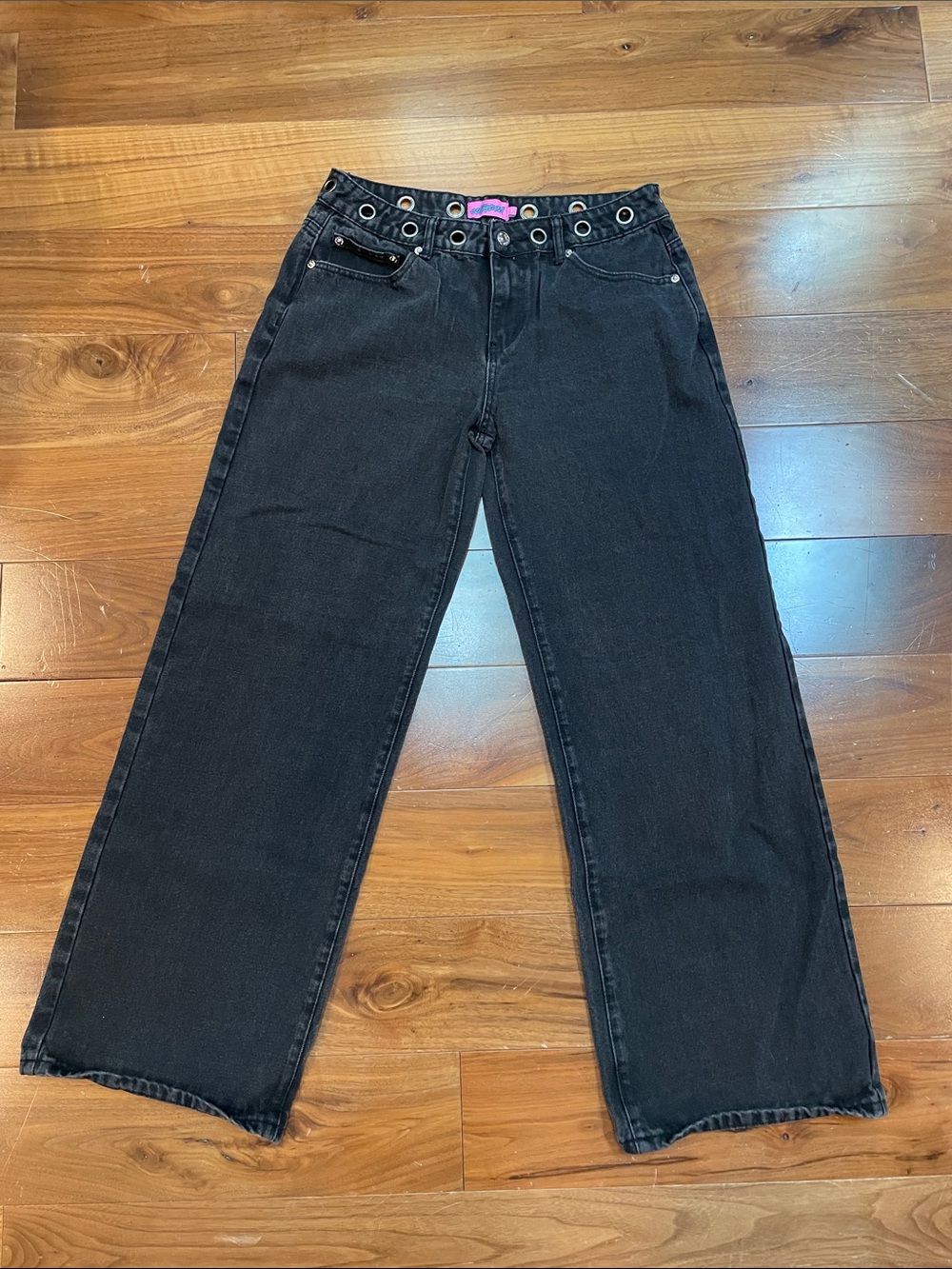 Black Wide-Leg Jeans with Grommet Waist by Edikted size m 100% cotton GUC